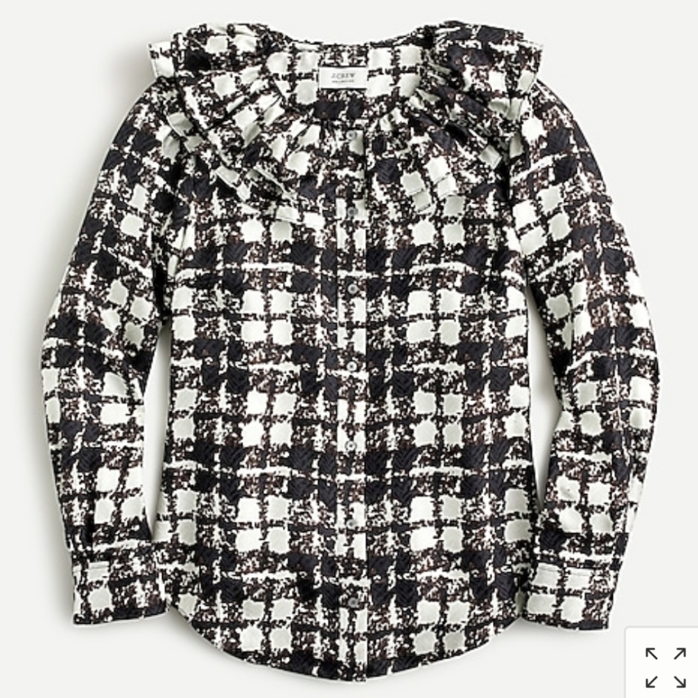 J. Crew Silk Twill Ruffle-Collar Top